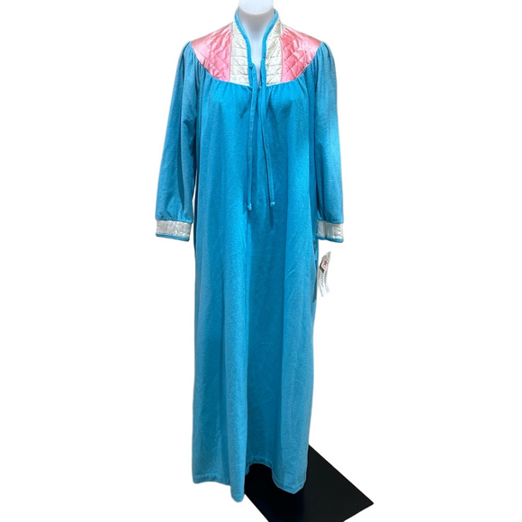 Mood setter blue Vintage Zip Up Robe Womens Housecoat robe Mrs Roper 70s - Picture 1 of 8